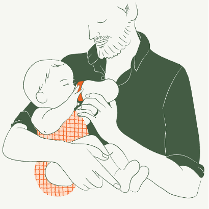 Illustration of a man cradle feeding a baby