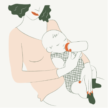 Illustration of a woman sitting upright feeding